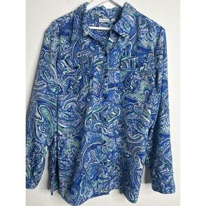 Kim Rogers Women's 3X Blue/Green Paisley Plus Size‎ Button Down Blouse Top Shirt